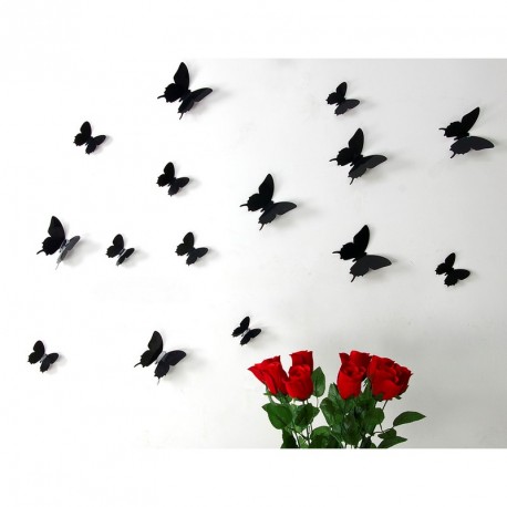 Pack of 12x 3D butterflies wall decals black