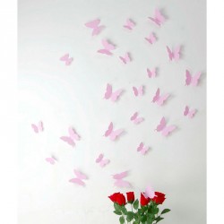 Pack of 12x 3D butterflies wall decals pink