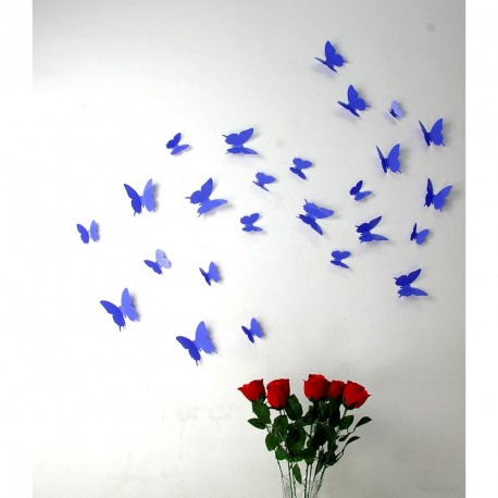 Pack of 12x 3D butterflies wall decals purple