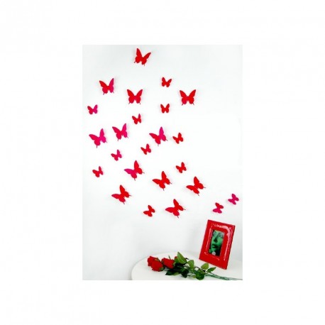 Pack of 12x 3D butterflies wall decals red