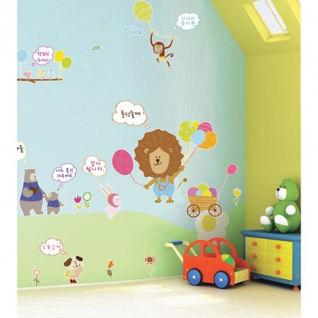 Sticker lion et animaux avec parties tableau blanc