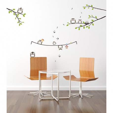 Owls singing on tree wall decal