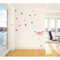 Paper birds and I love you wall decal