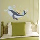 Whale, boat and fishes wall decal