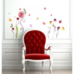 Roses and butterflies watercolored wall decals