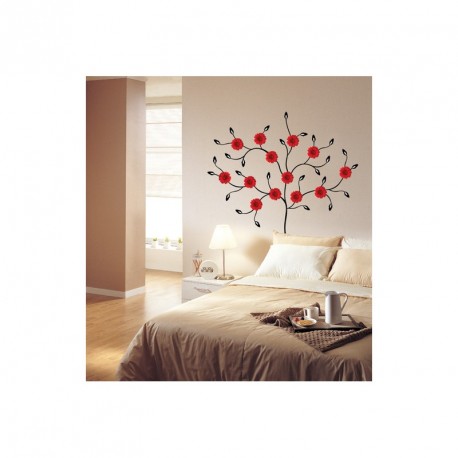 Sticker Arbre fleurs gerbera rouges