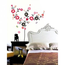 Tree in blossom, cat and butterflies wall decal