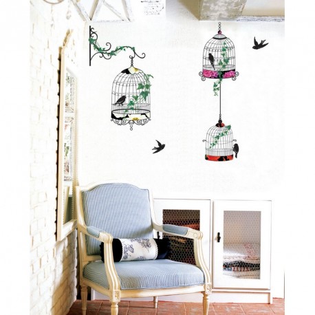 Stickers oiseaux en cages baroque