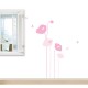 Pink poppy flowers and birds wall decals