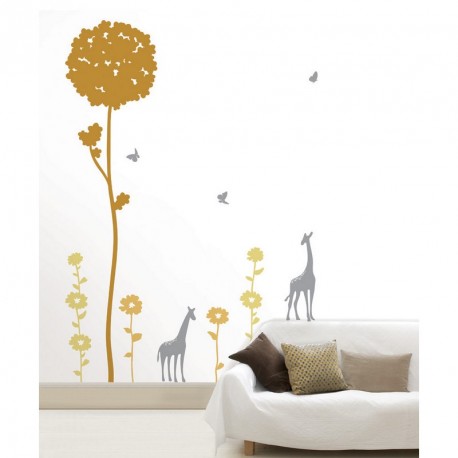 Stickers fleurs d'Afrique et giraffes