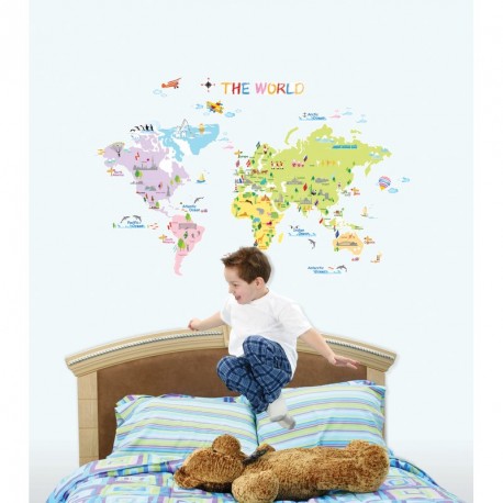 Autocollant mural carte du monde pour enfant