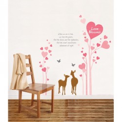 Sticker Coeurs roses et cerfs