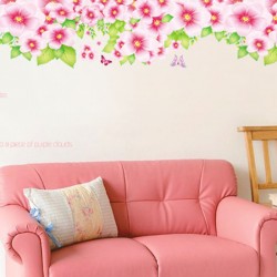 Hedge and pink flowers wall decal