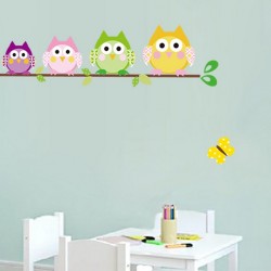 Owls family on a tree wall decal