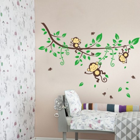 Monkeys on flowering tree wall decal