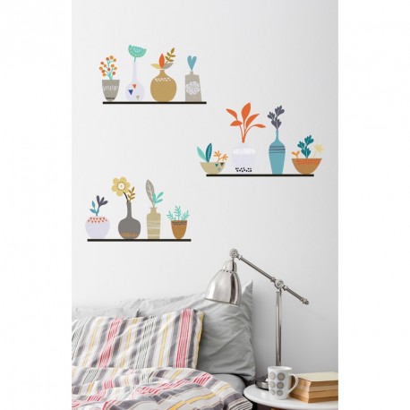 Flowers in pot on shelves wall decals