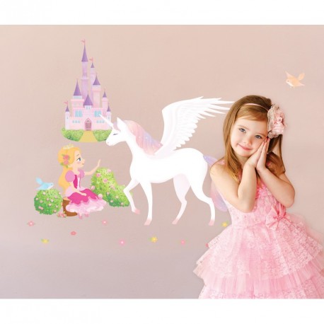 Princess, Unicorn and Castle wall decal