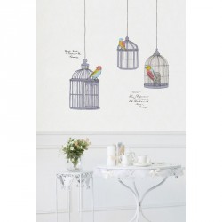 Birds in cage drawings wall decals