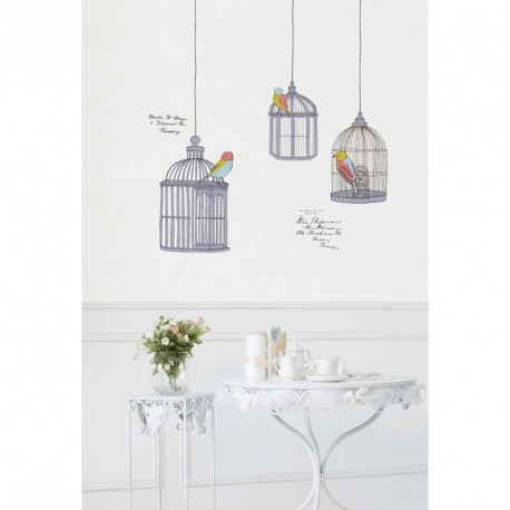 Birds in cage drawings wall decals