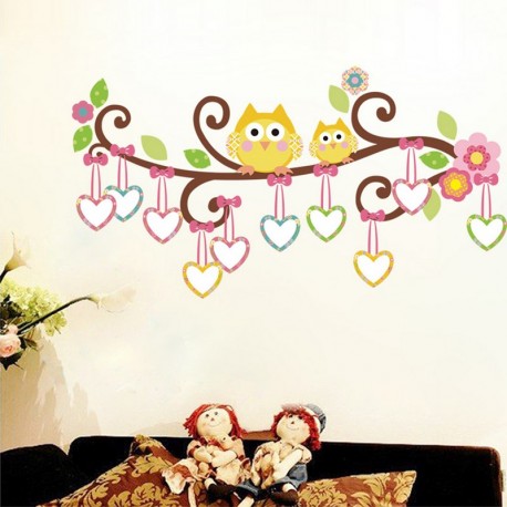 Owls and hearts on a tree wall decal