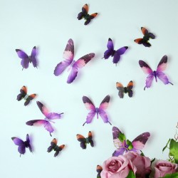 Pack de 18 papillons 3D adhésifs chics translucides violet