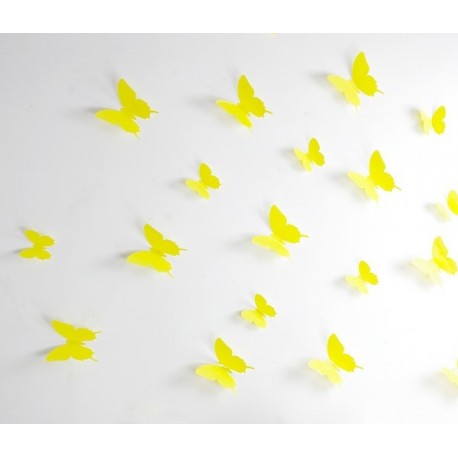 Pack of 12x 3D butterflies wall decals yellow