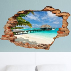 Wall decal Landscape \"Beach, palms and bungalow\"