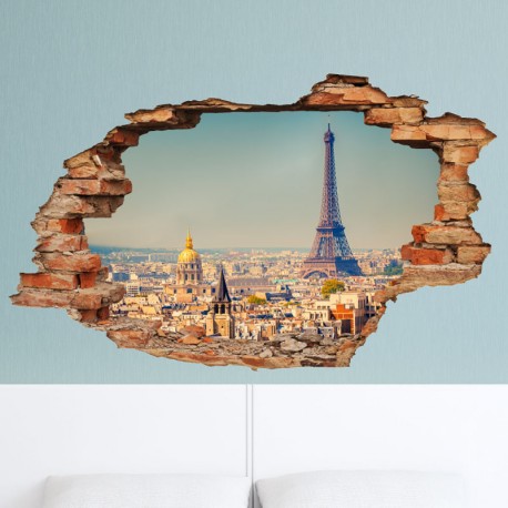59 trompe l'oeil vinyl decal 3D optical illusion Eiffel tower 3D niche wall stickers