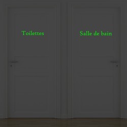 Lot de 2 stickers portes - Salle de bain et Toilettes  - Phosphorescent