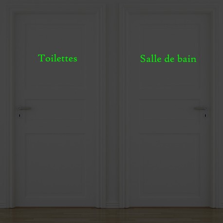 Lot de 2 stickers portes - Salle de bain et Toilettes  - Phosphorescent