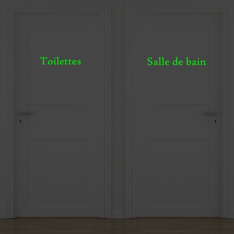 Lot de 2 stickers portes - Salle de bain et Toilettes  - Phosphorescent