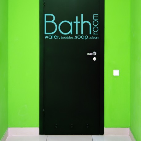 Sticker text for Bathroom foor:  bathoom, water, bubbles, soap, clean - sky blue