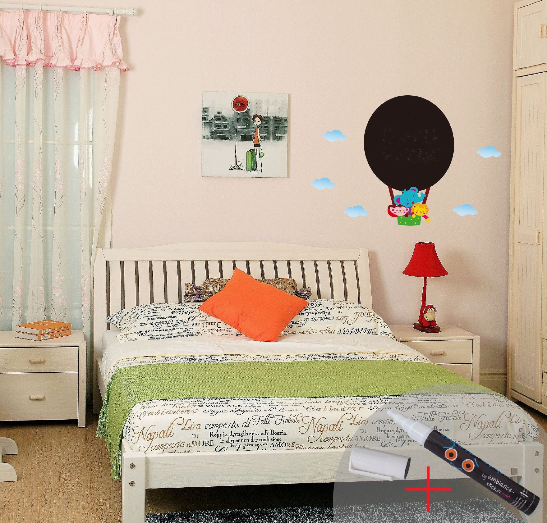 Hot air balloon blackboard wall decal 1 white liquid chalk cheap ...