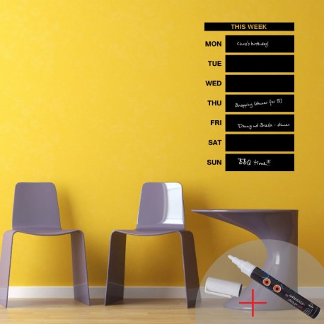 Weekly Calendar Chalkboard wall decal + 1 white liquid chalk