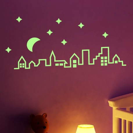 Sticker phosphorescent toits de la ville 2