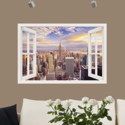 Sticker trompe l'oeil New York en or soleil