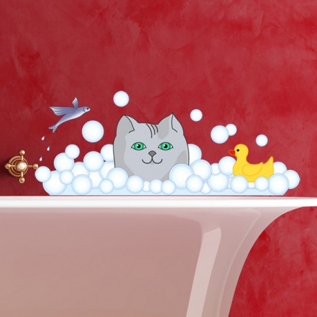 Sticker Chat dans le bain