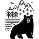 Sticker ours, forêt, rivière et montagnes