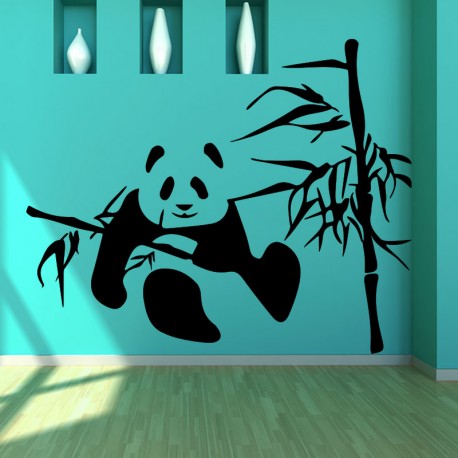 Sticker panda mangeant des feuilles de bambous