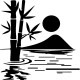Sticker soleil, montagne et bambou dans l'eau