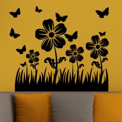 Sticker petits papillons et jolies fleurs