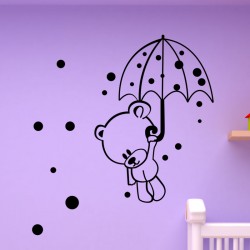 Sticker petit ours avec un parapluie