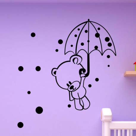 Sticker petit ours avec un parapluie