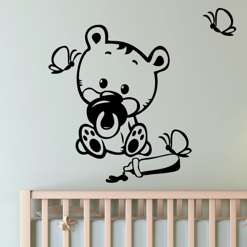 Sticker bébé ours avec des papillons pas cher - Stickers Enfants discount -  stickers muraux - madeco-stickers