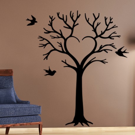 Sticker arbre en coeur et oiseaux pas cher - Stickers Nature discount -  stickers muraux - madeco-stickers