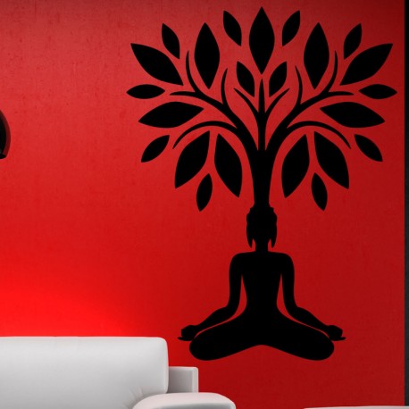 Sticker femme en méditation sous un arbre