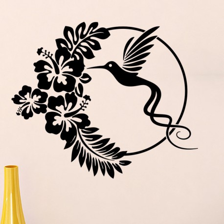 Sticker design fleurs en cercle et oiseau