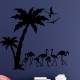 Sticker flamants roses et cocotiers