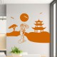 Sticker design femme japonaise et joli paysage