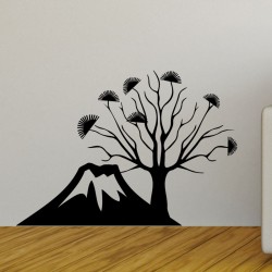 Sticker vue sur montagne volcanique et arbre